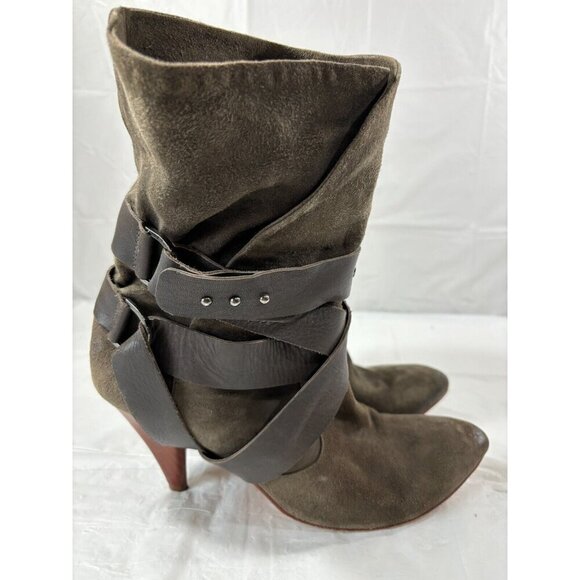 Mea Shadow Cassandra Suede Leather Harness Strap Heel Green Bootie Size 9 M - Picture 3 of 16